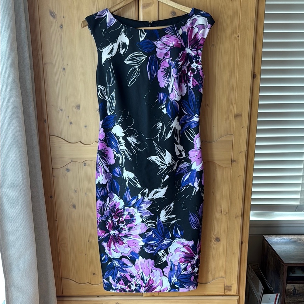 Eliza J Floral Black and Purple Dress. Size 8